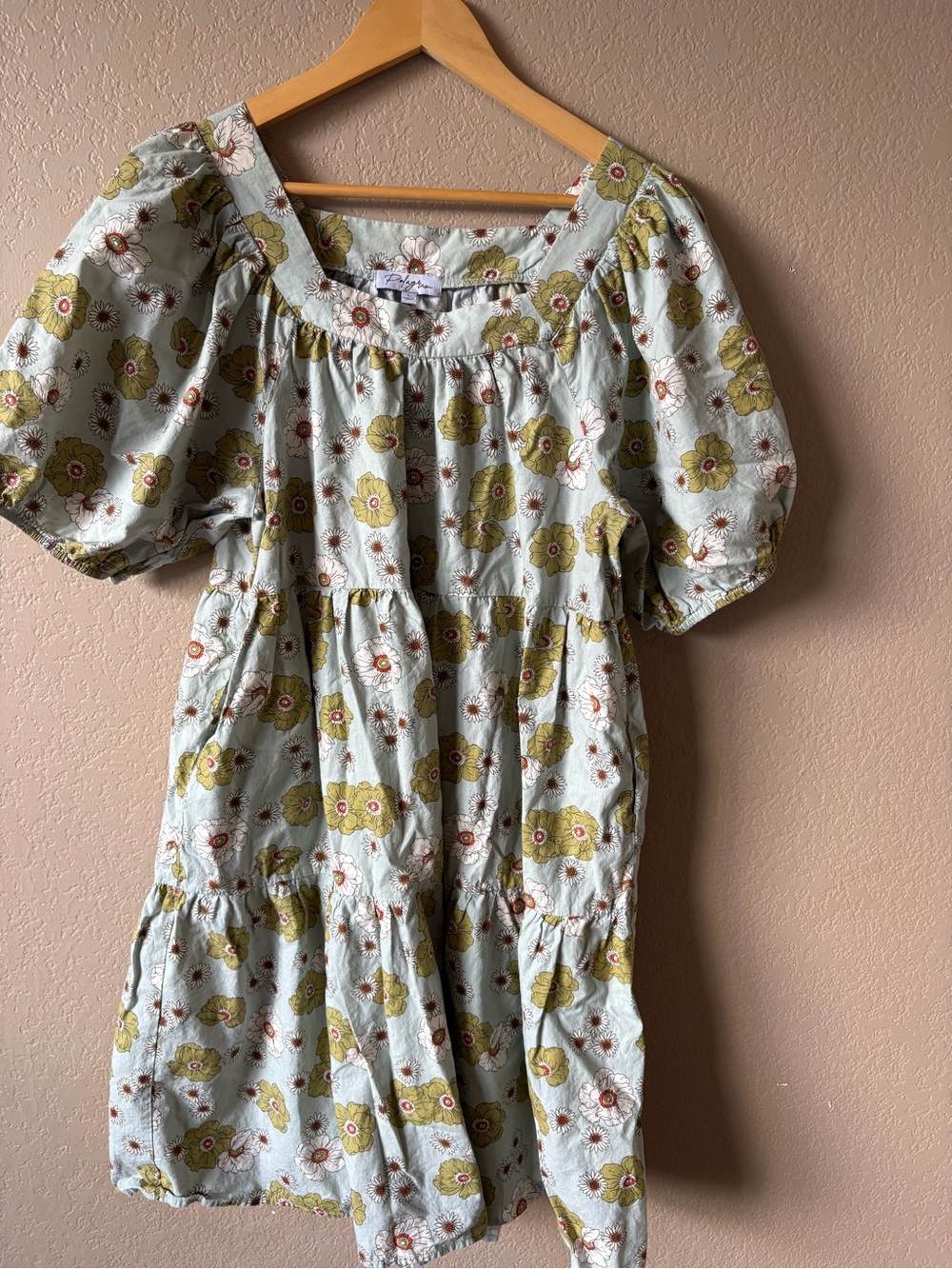 Polagram Women's Large Cottagecore Prairie Dress Blue Floral Tiered